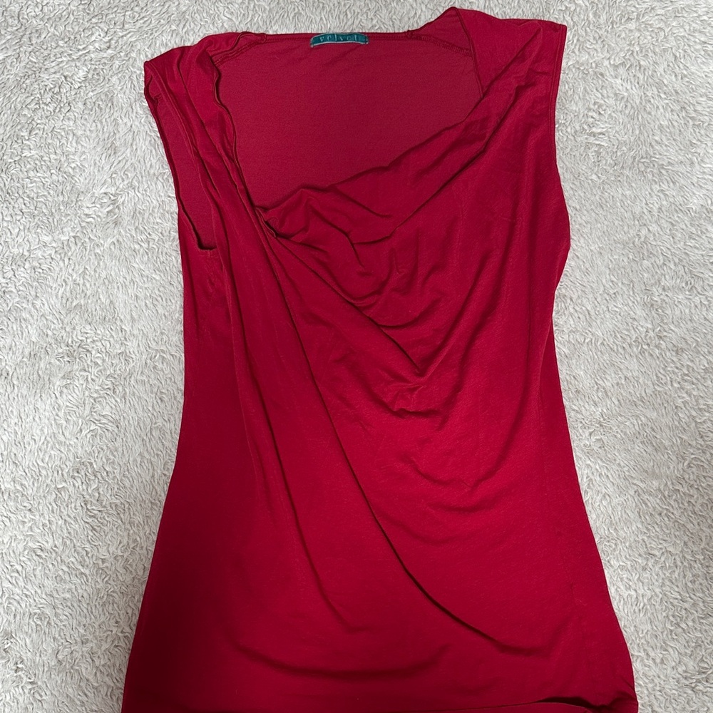 Red Drape Neck Top- Velvet
